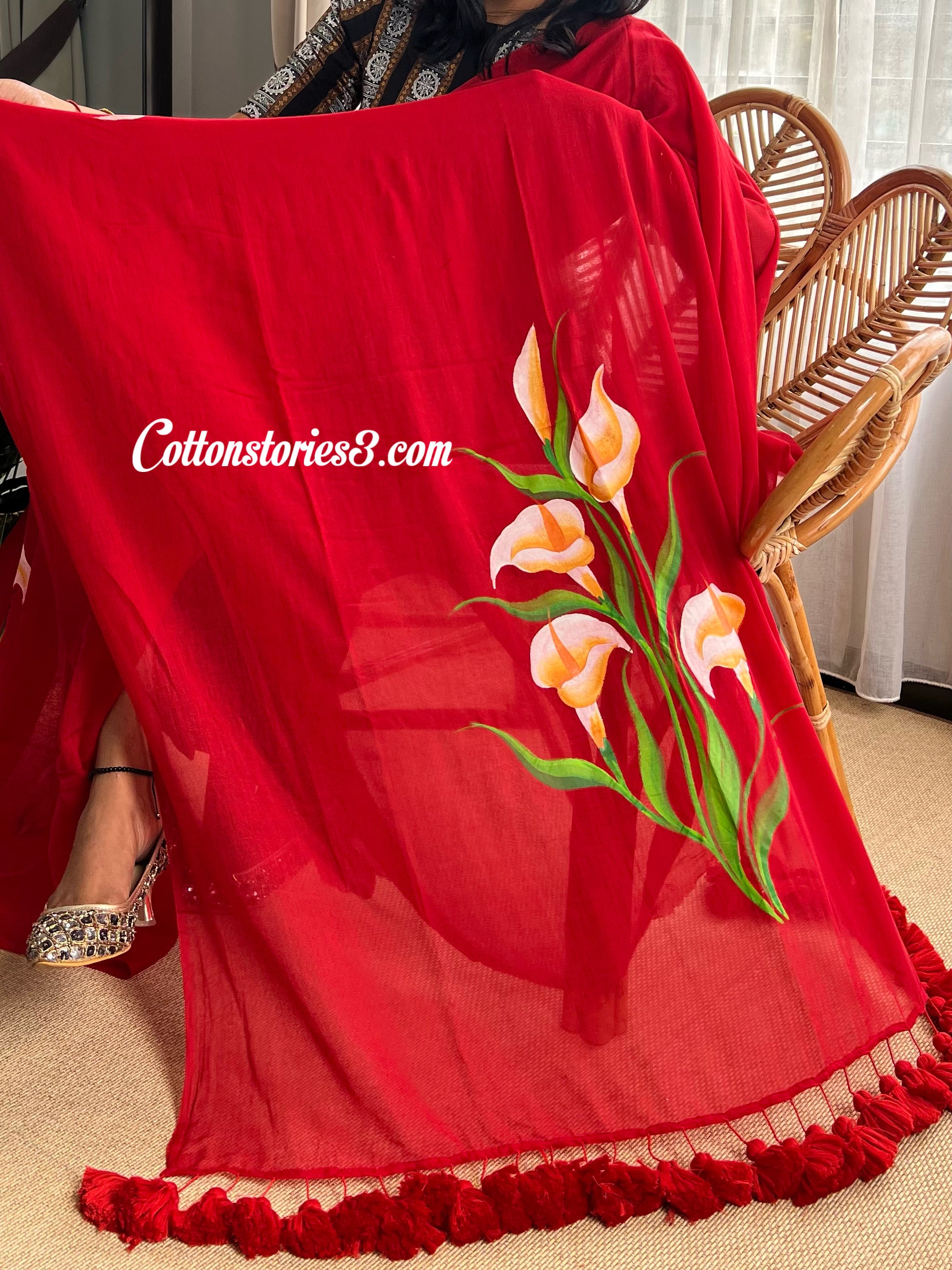 Red - Pure Handloom Muslin Cotton Saree
