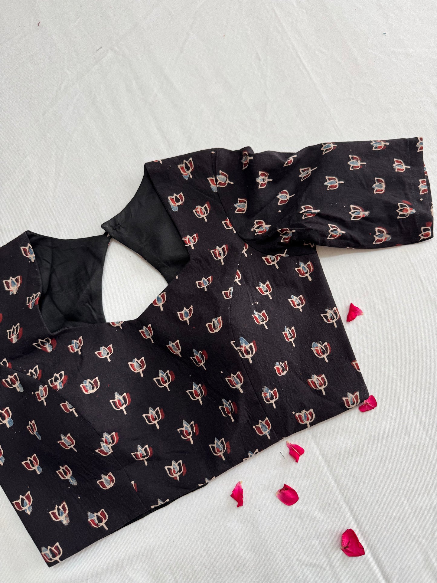 Block print Ajrakh CottonFabric Ready Made Saree Blouse