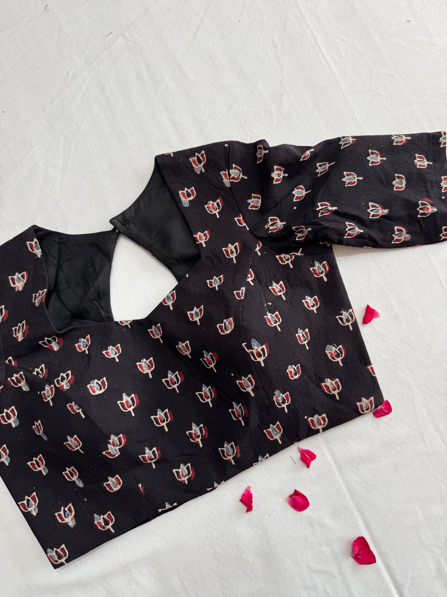 Block print Ajrakh CottonFabric Ready Made Saree Blouse