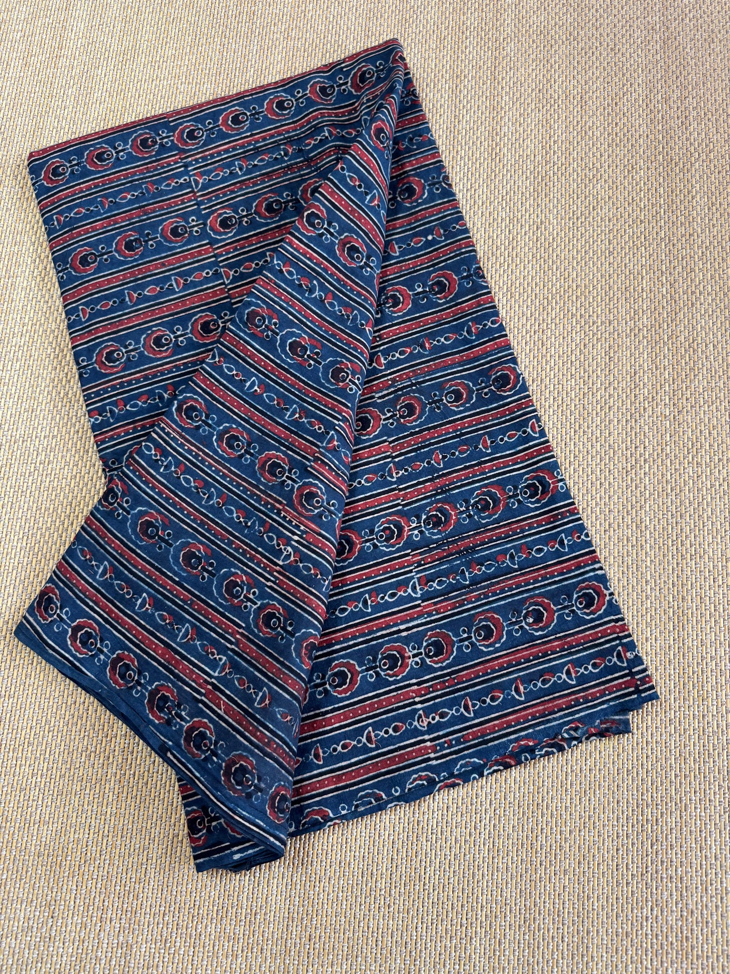 6 meters available ! Pure Hand Block Print Ajrakh on Cotton Fabric