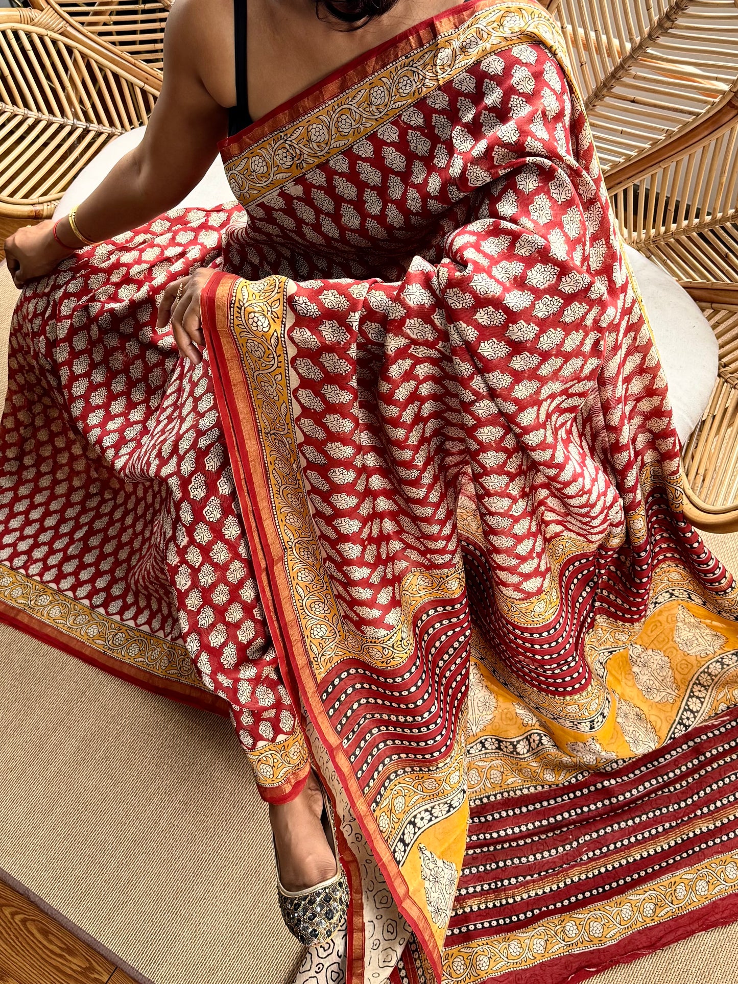Block print on silk cotton saree