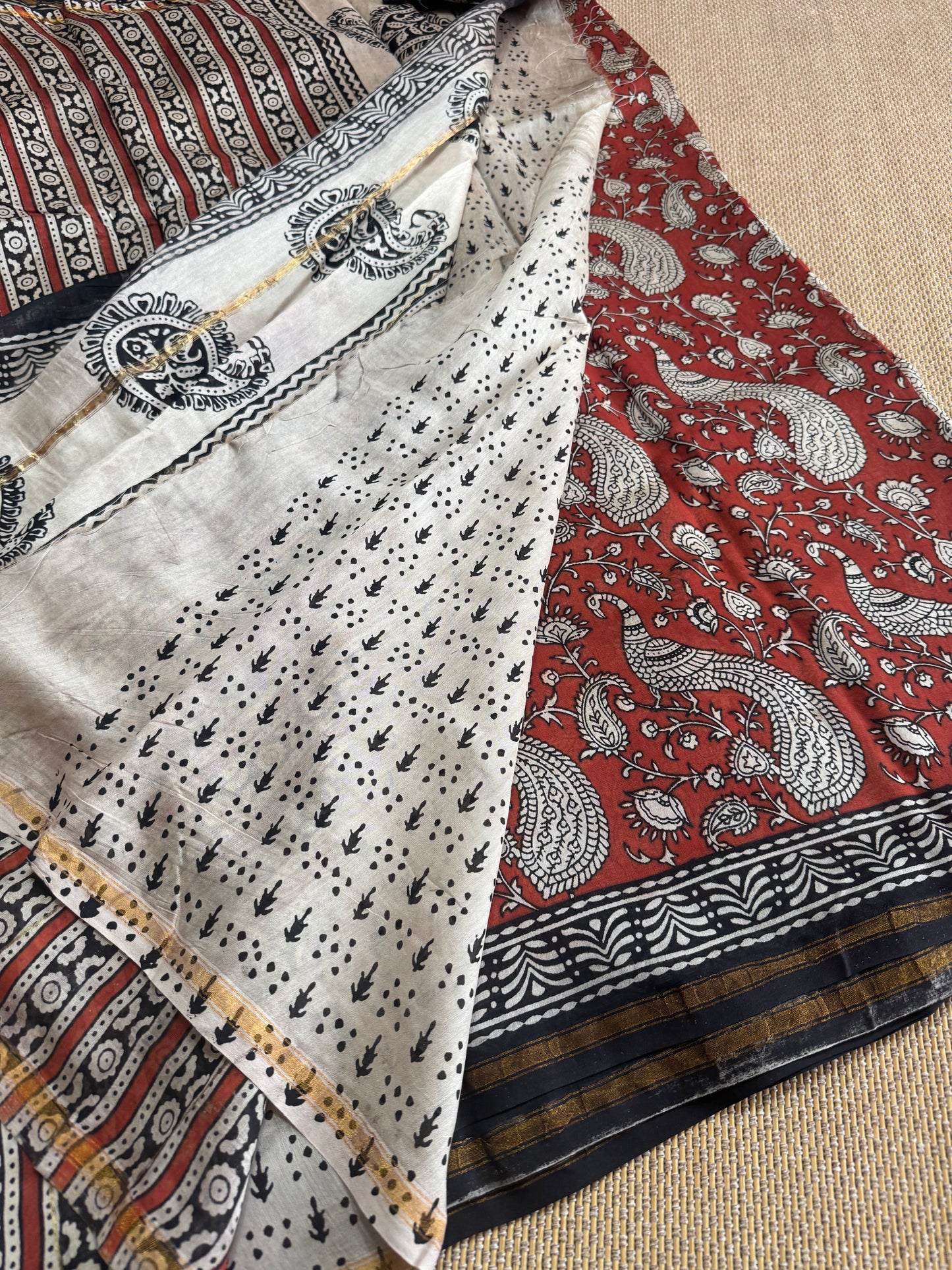 Block print on silk cotton saree