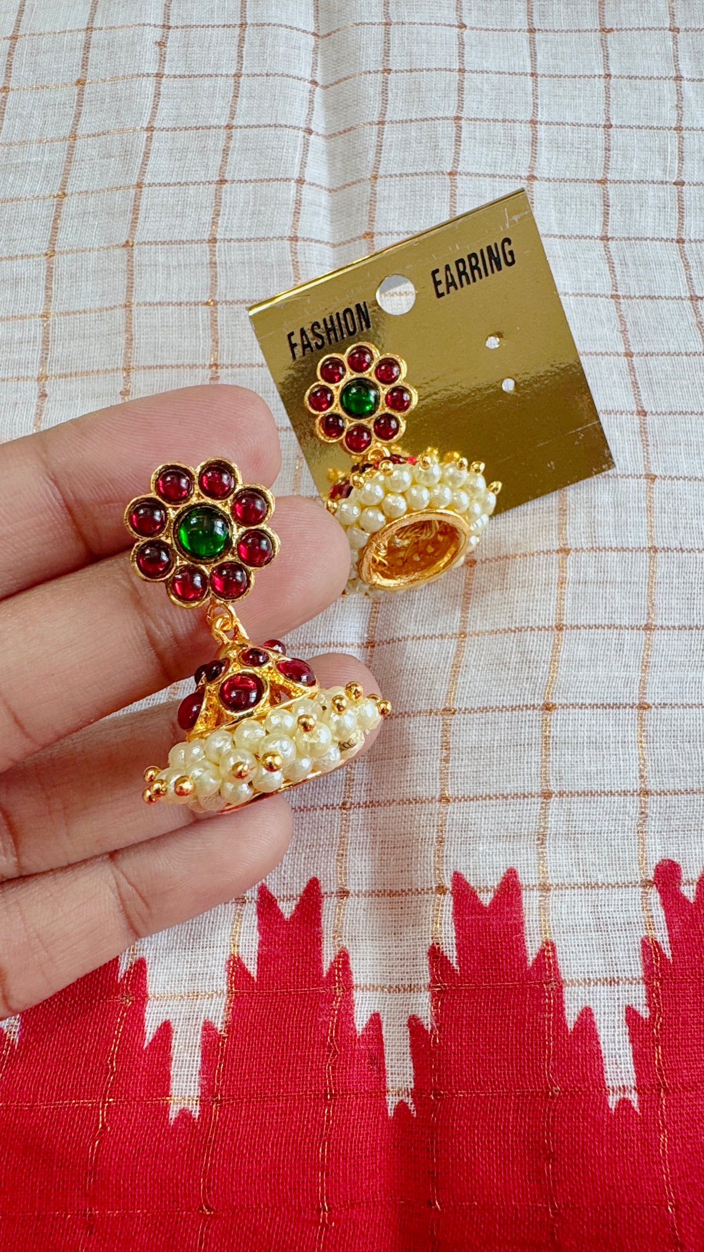 Red and Green Traditional Kemp Jhumka