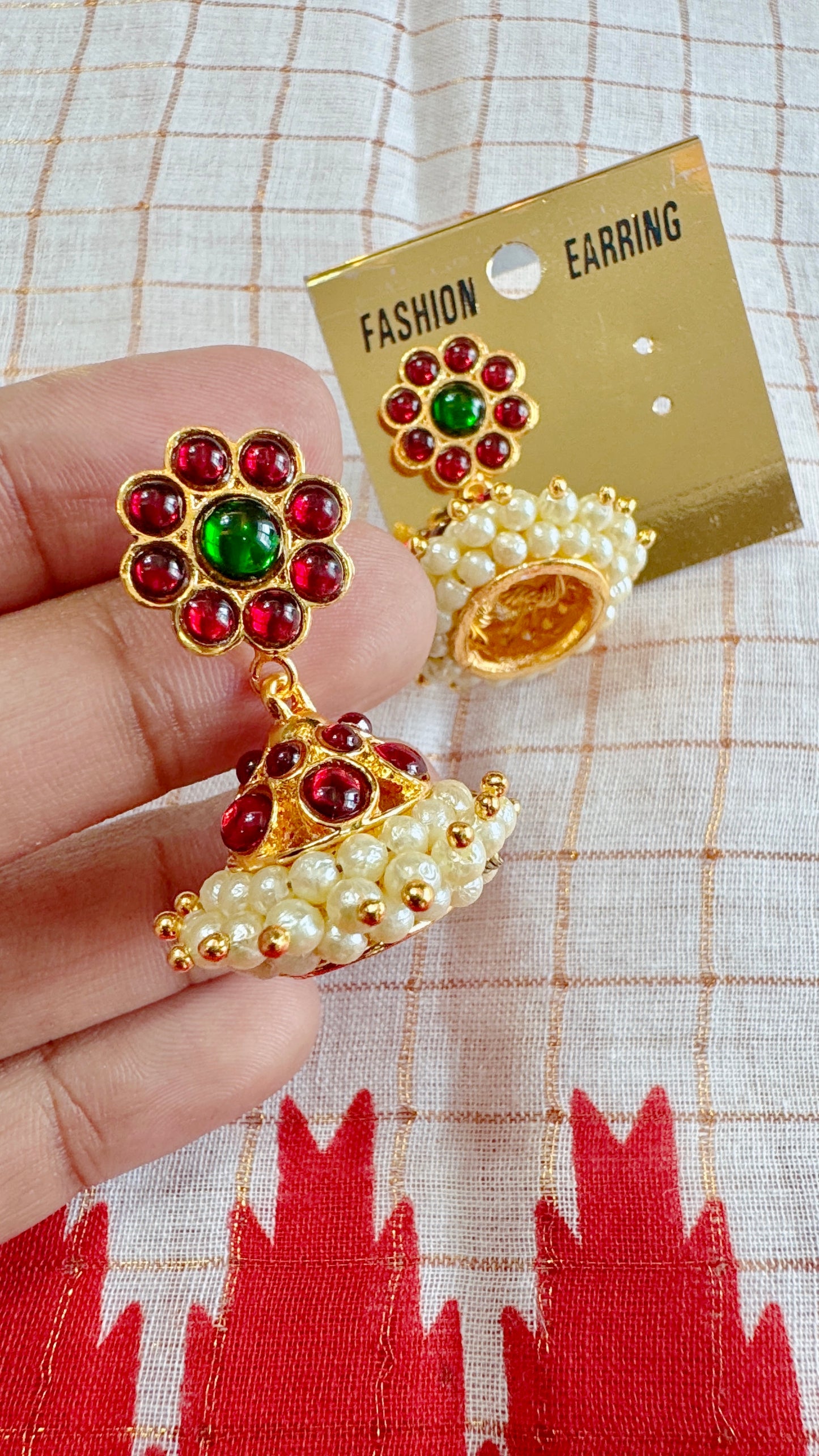 Red and Green Traditional Kemp Jhumka