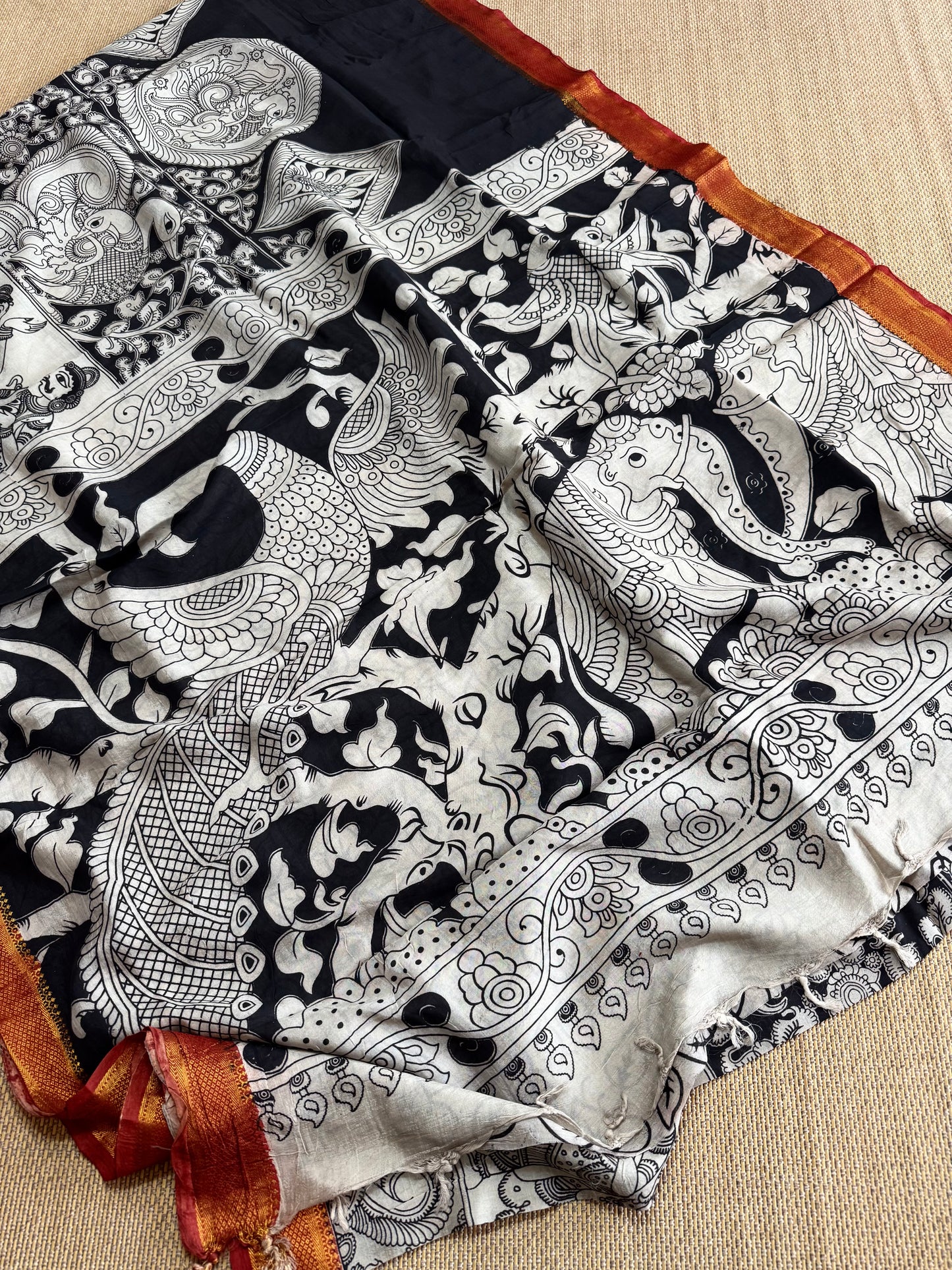 Nellore Silk Kalamkari Print Saree with Nizam Border