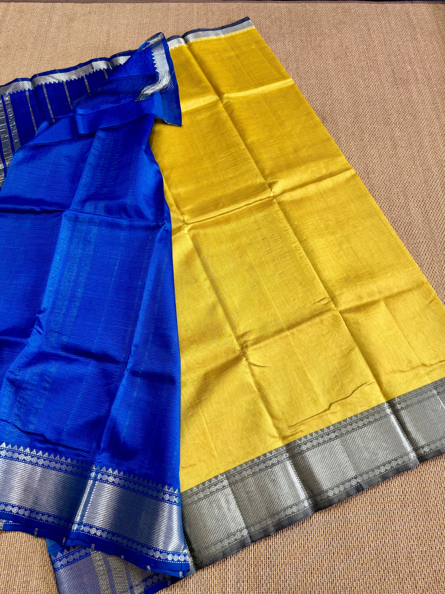 Pure Handloom Mangalagiri Semi pattu by cotton saree with 50/150K silver border