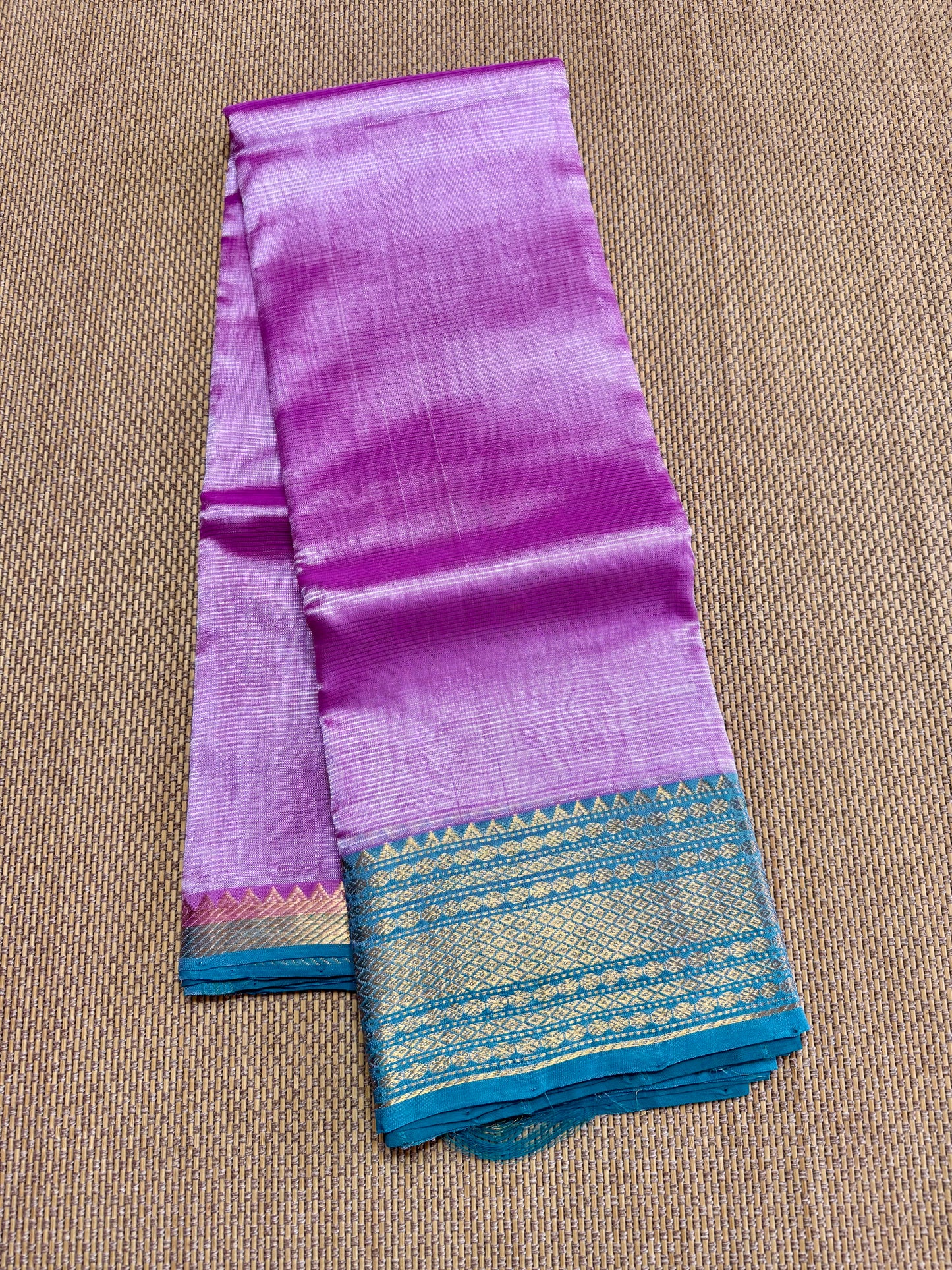 Pure Handloom Mangalagiri Semi pattu by cotton saree with 50/150K gold border
