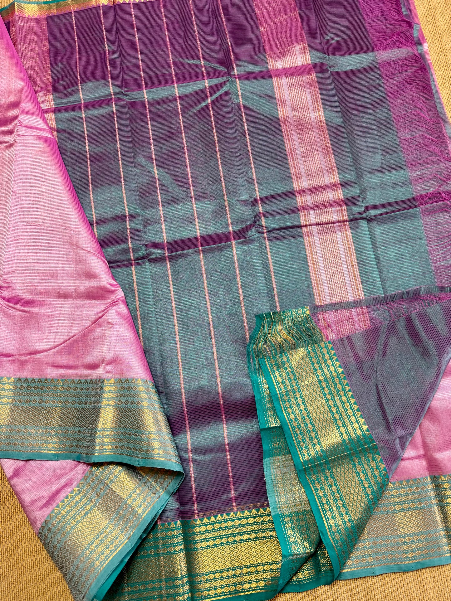 Pure Handloom Mangalagiri Semi pattu by cotton saree with 50/150K gold border
