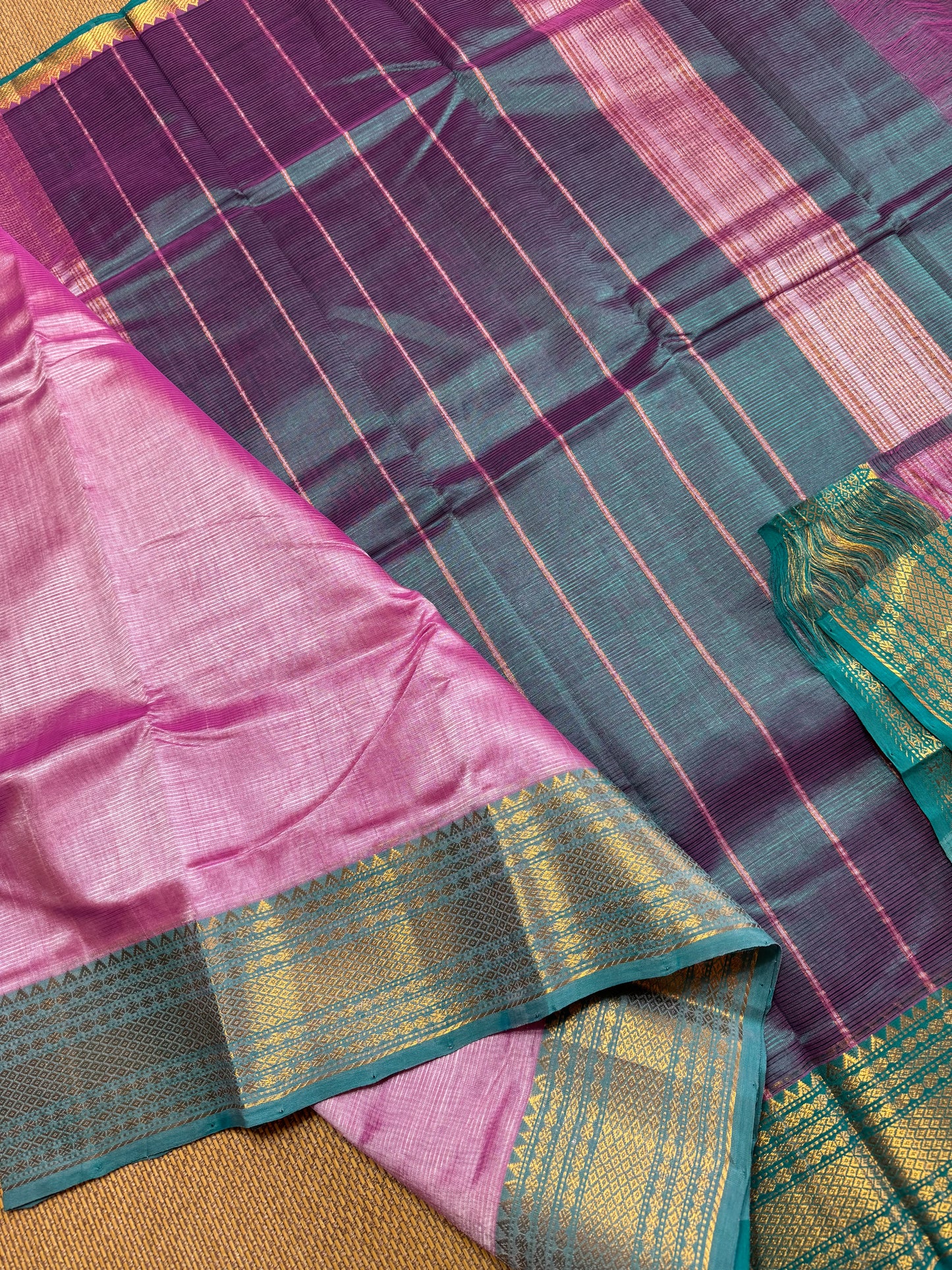 Pure Handloom Mangalagiri Semi pattu by cotton saree with 50/150K gold border