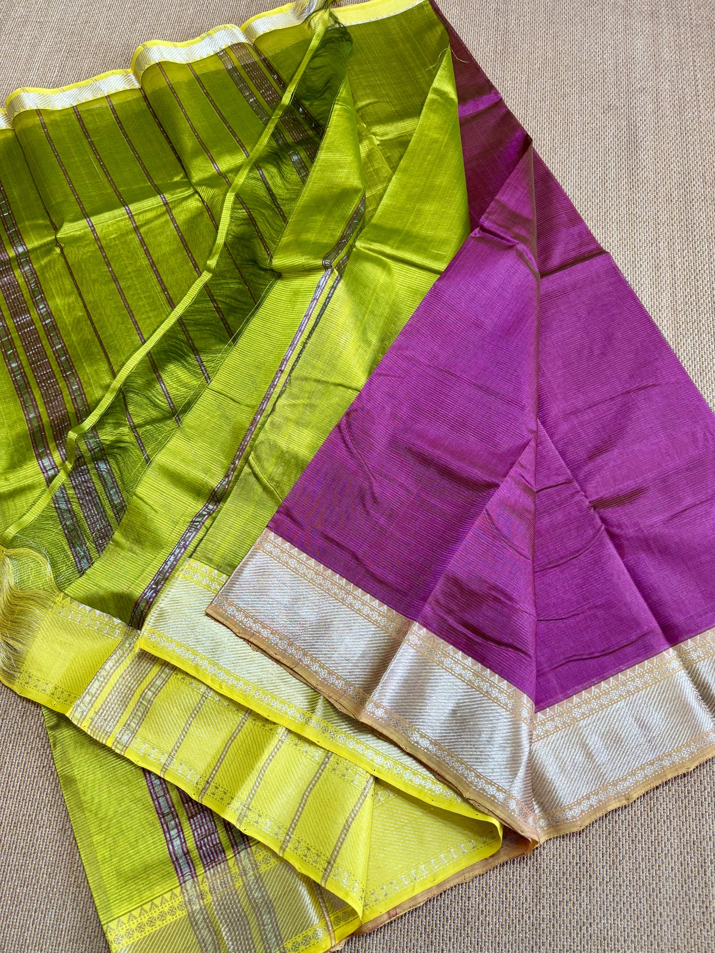 Pure Handloom Mangalagiri Semi pattu by cotton saree with 50/150K gold border