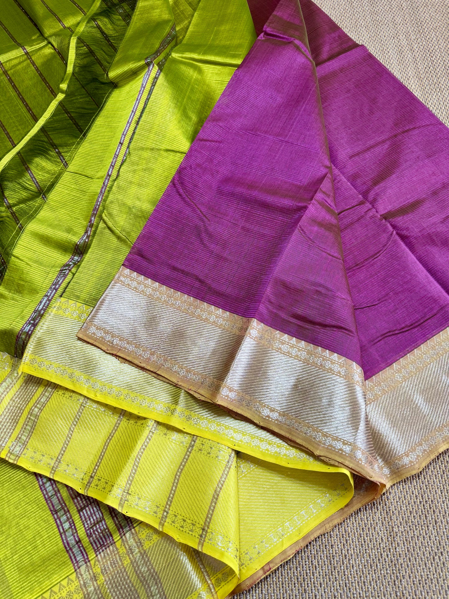 Pure Handloom Mangalagiri Semi pattu by cotton saree with 50/150K gold border