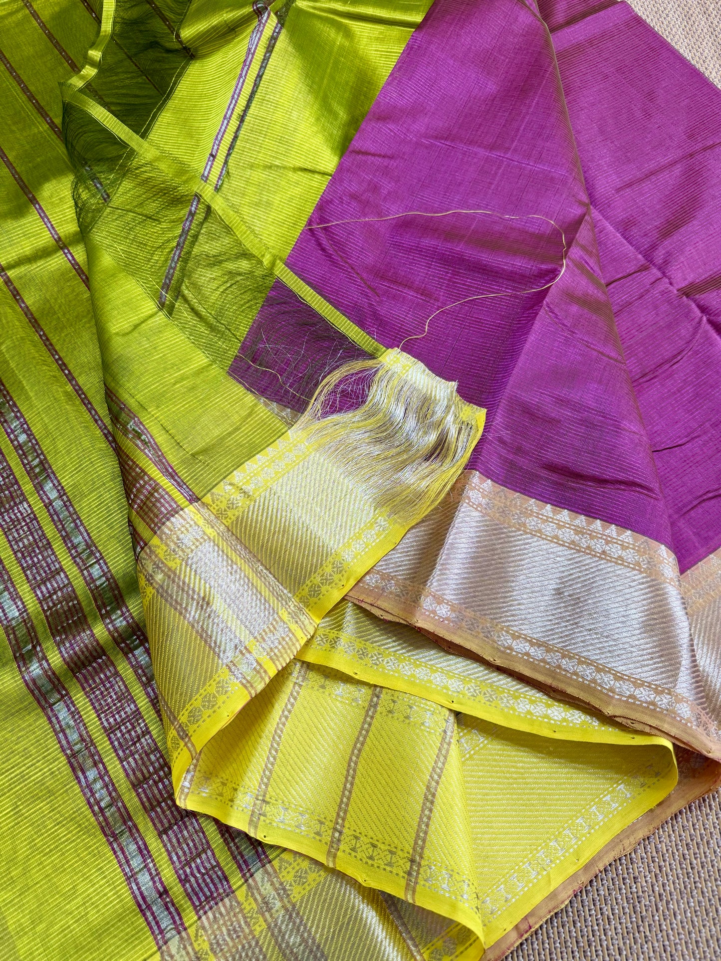 Pure Handloom Mangalagiri Semi pattu by cotton saree with 50/150K gold border