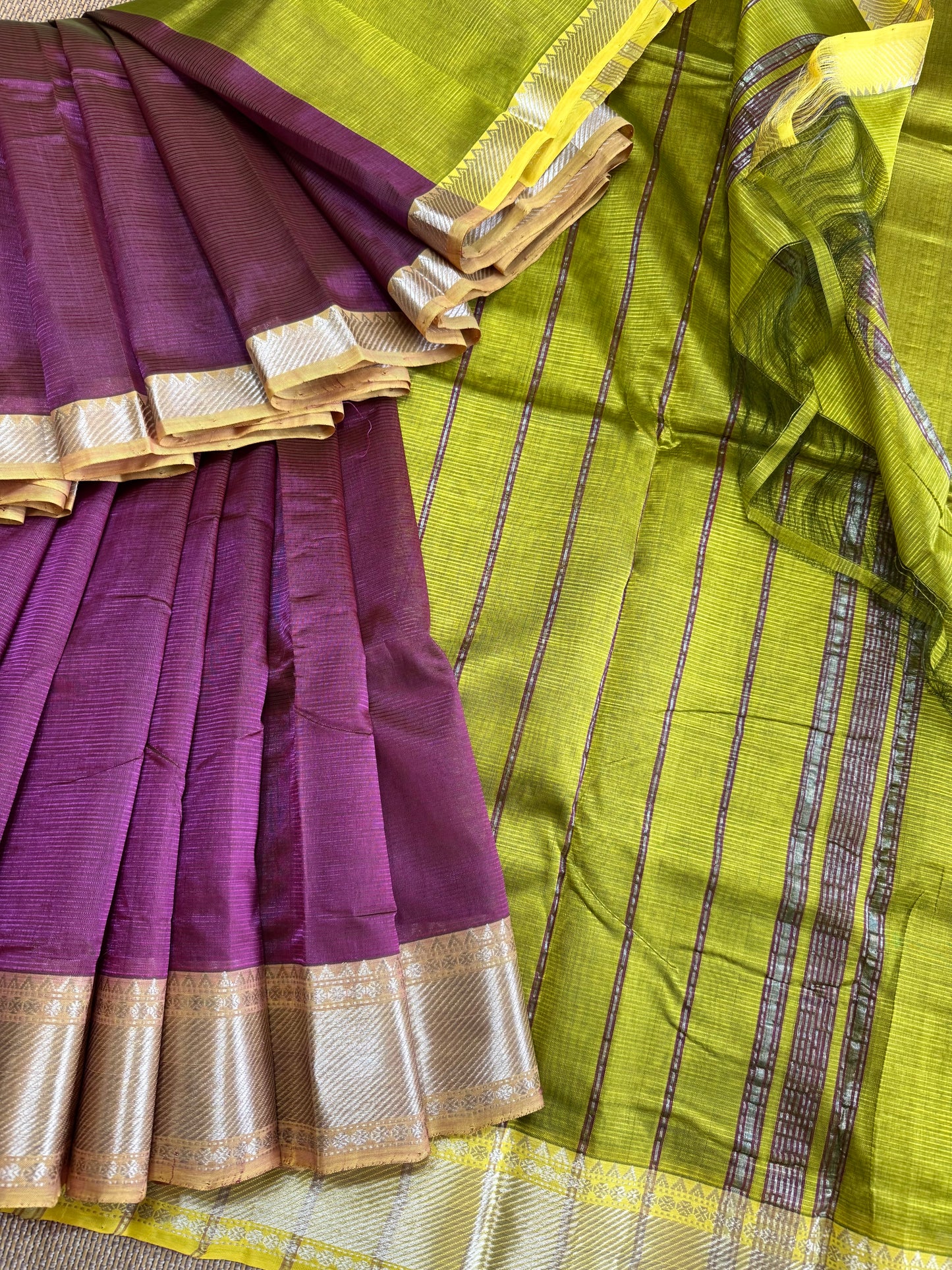 Pure Handloom Mangalagiri Semi pattu by cotton saree with 50/150K gold border