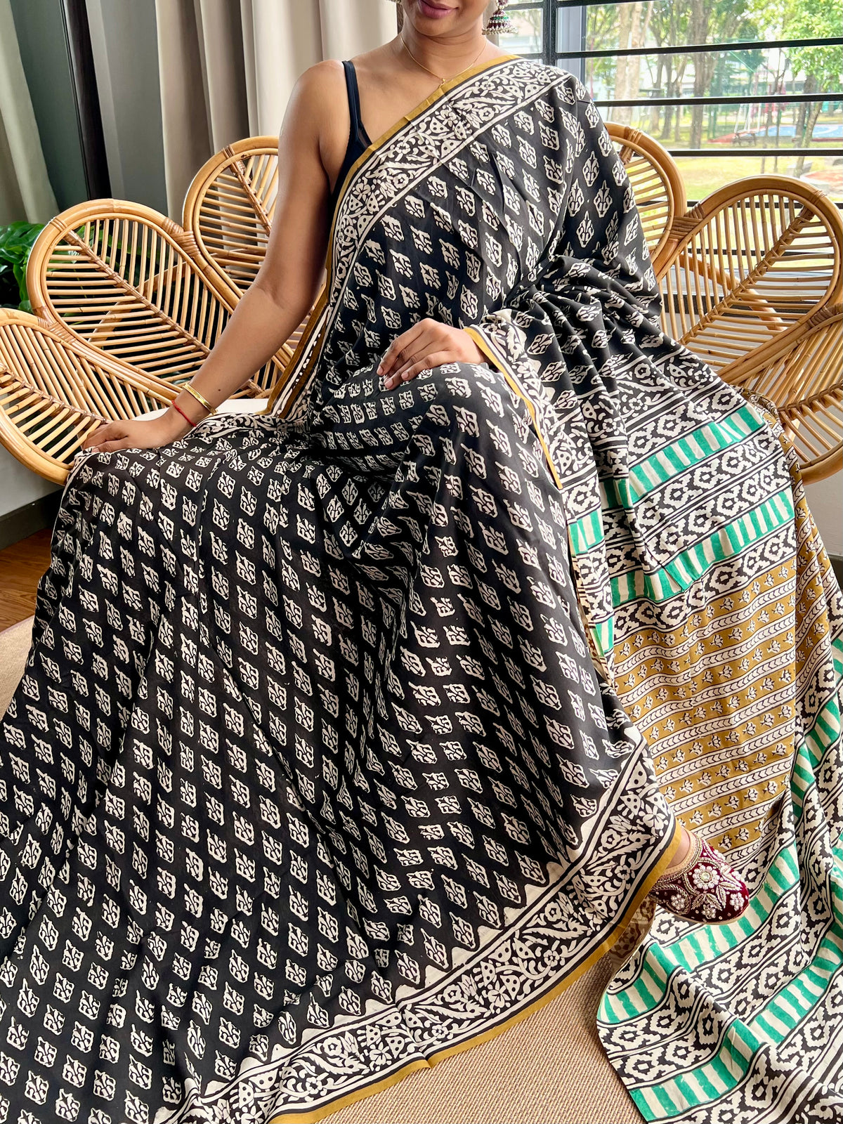 Block print cotton sarees