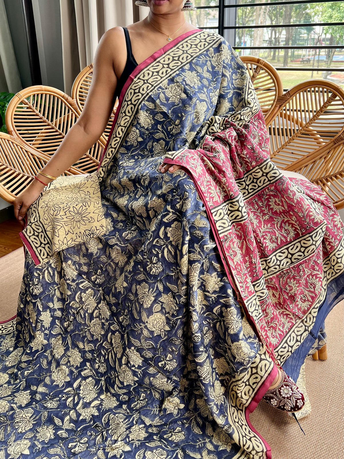 Block print cotton sarees