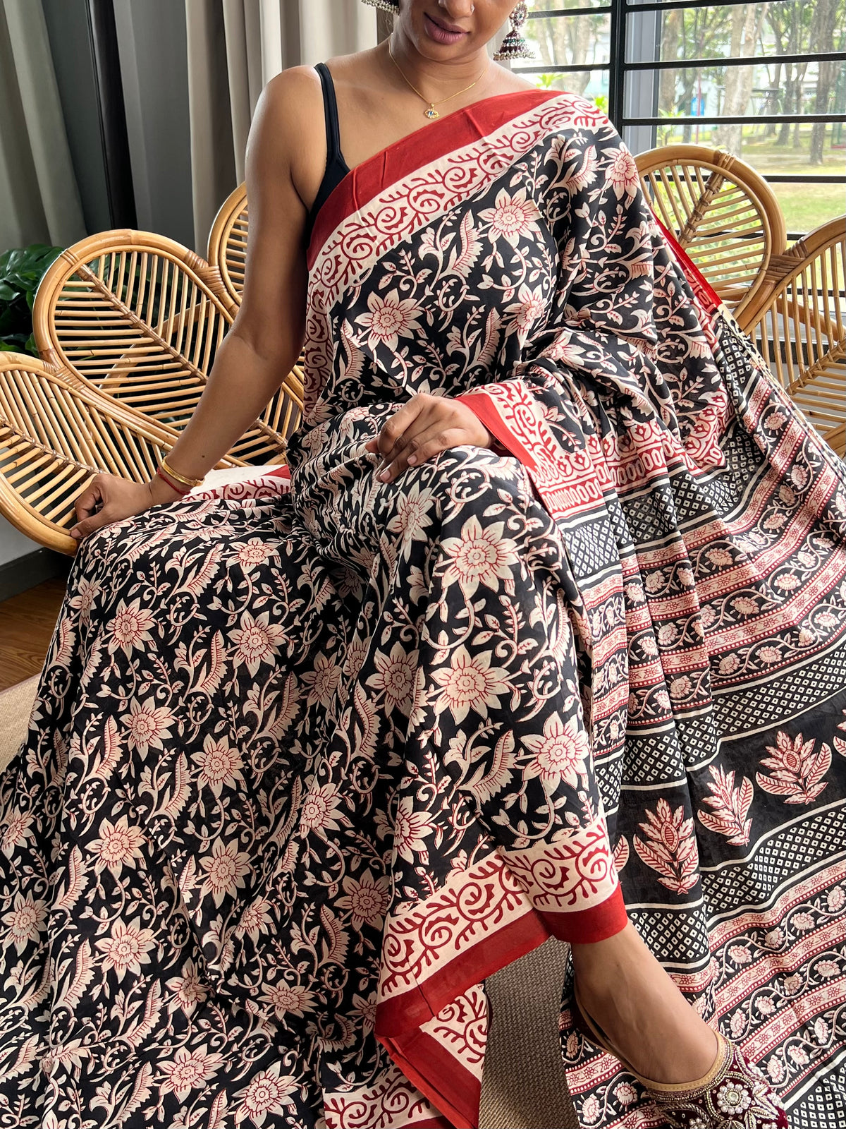Block print cotton sarees