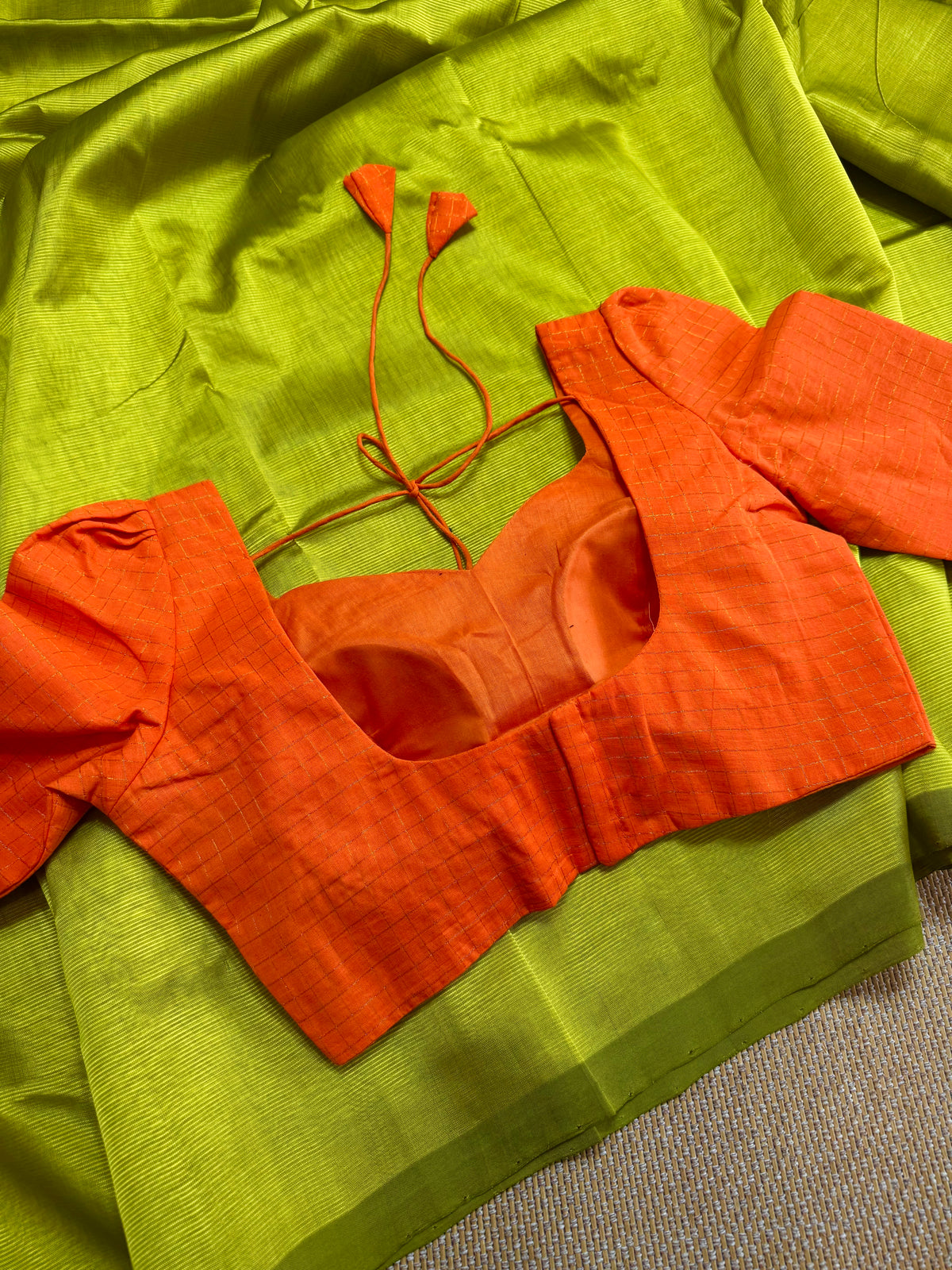 Orange -Madurai Cotton Saree Blouse