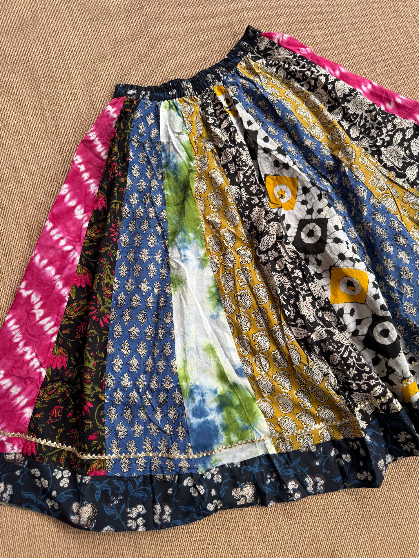 3/4 Patch work Ajrakh flair Skirt
