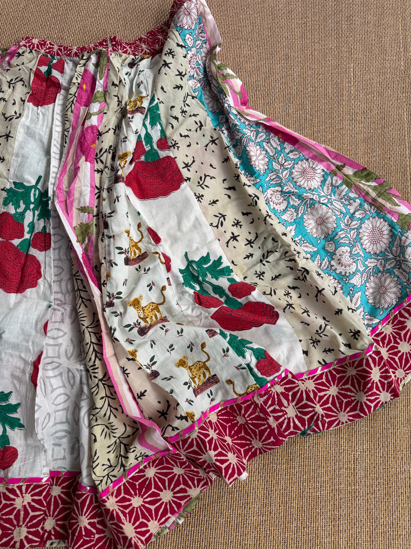 3/4 Patch work Ajrakh flair Skirt