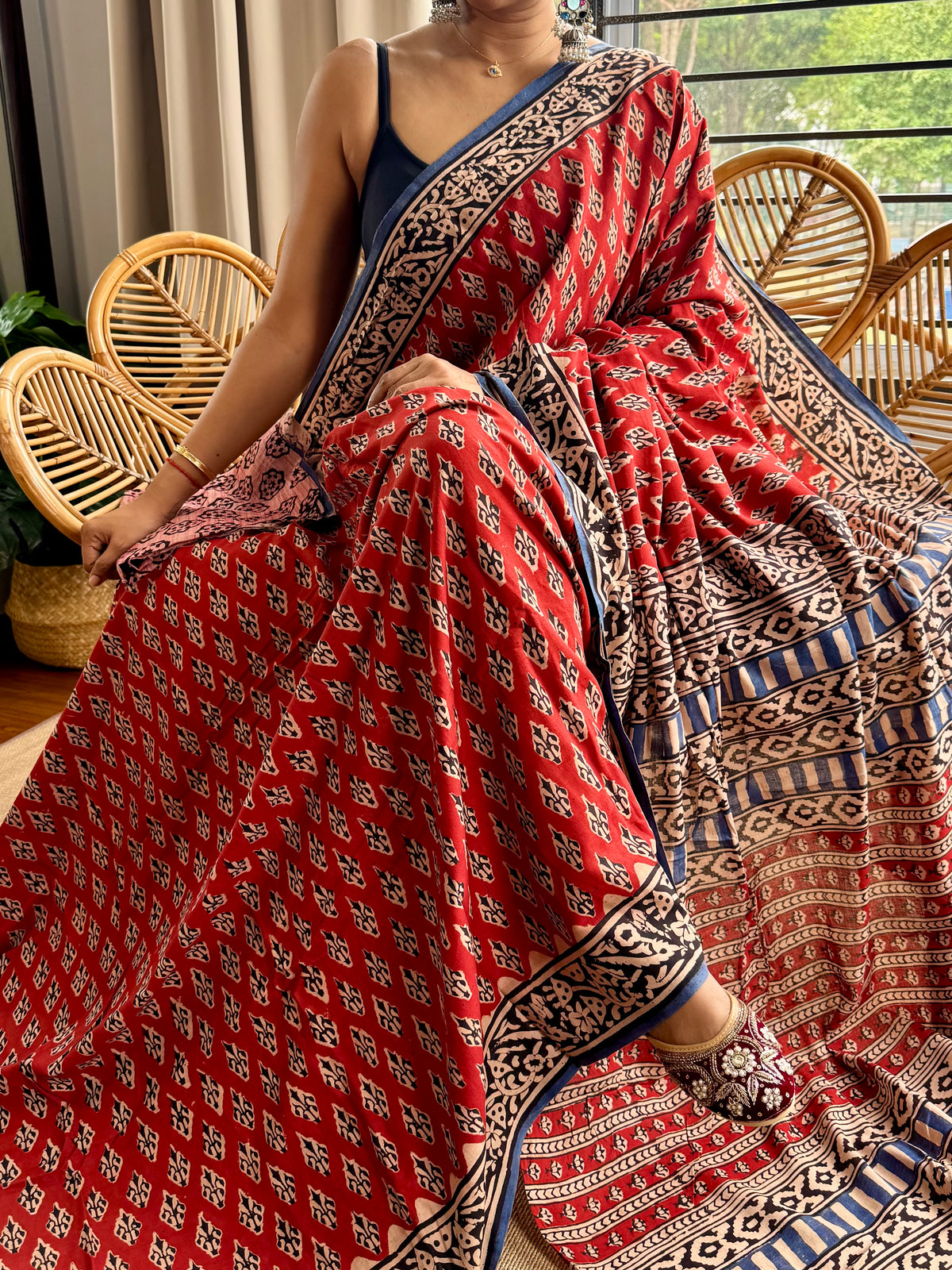 Block print cotton sarees