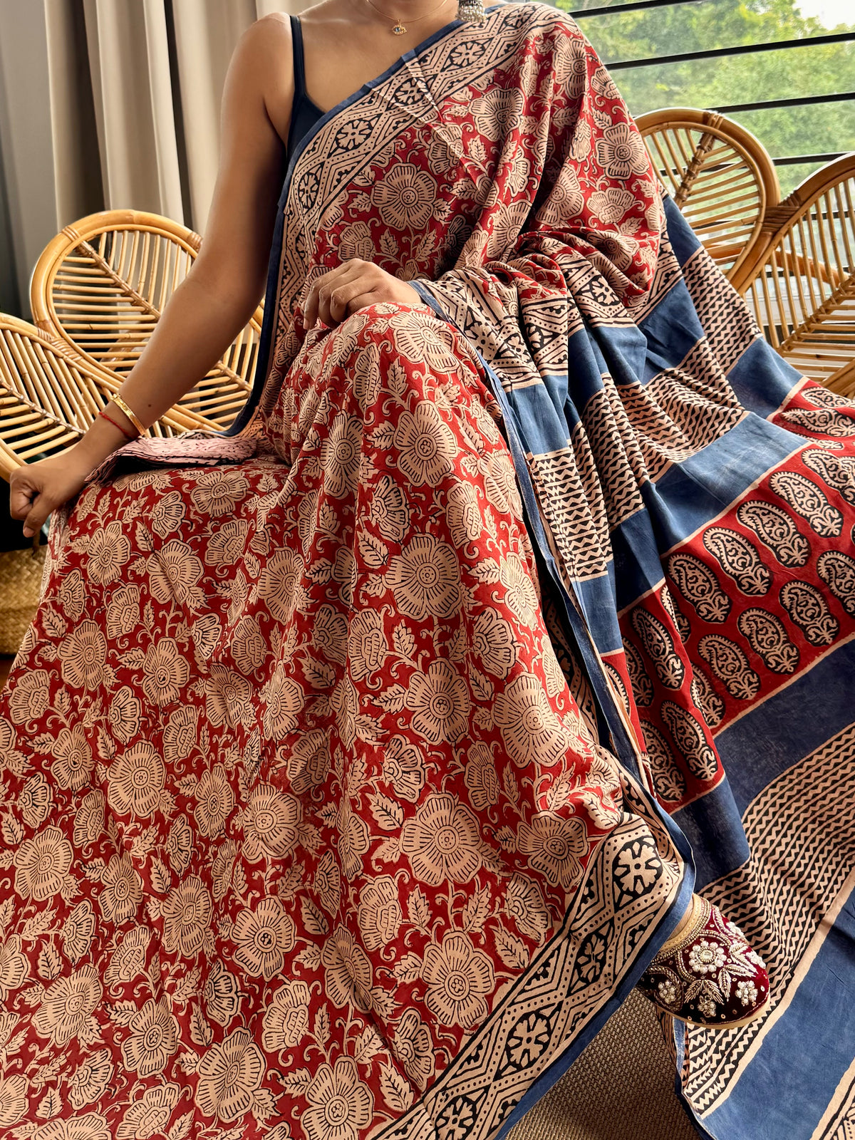 Block print cotton sarees