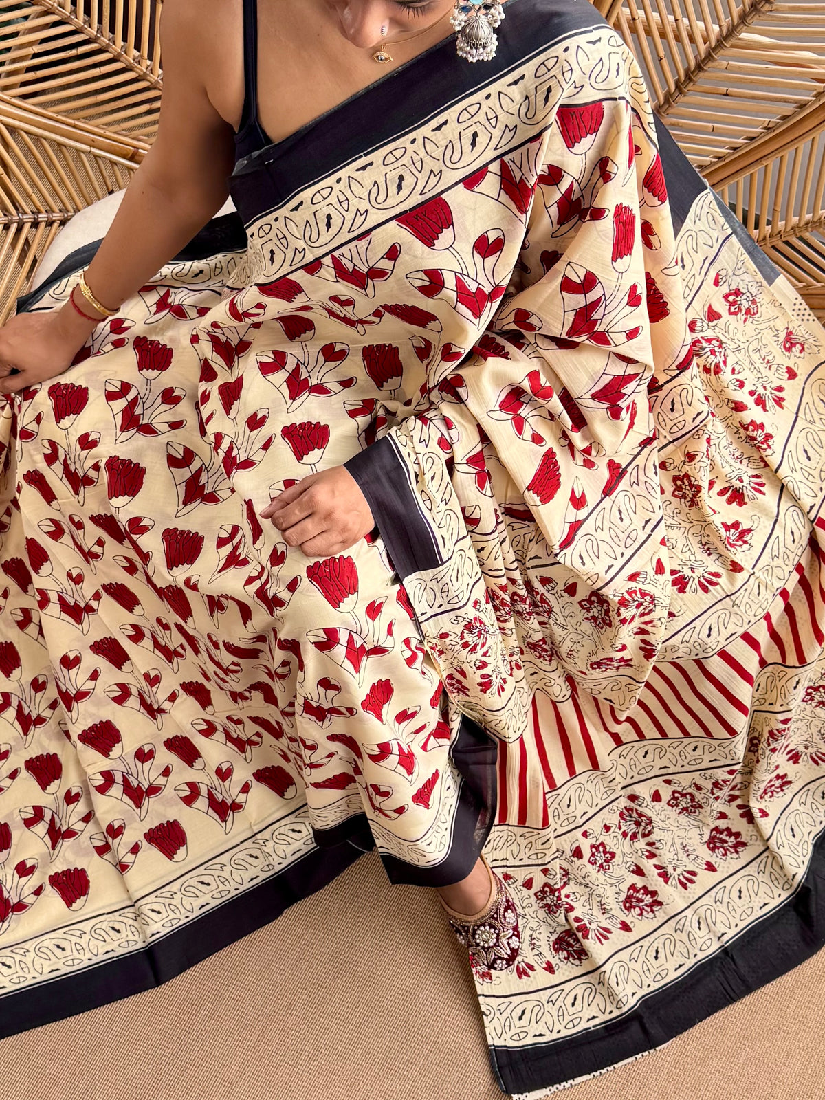 Block print cotton sarees