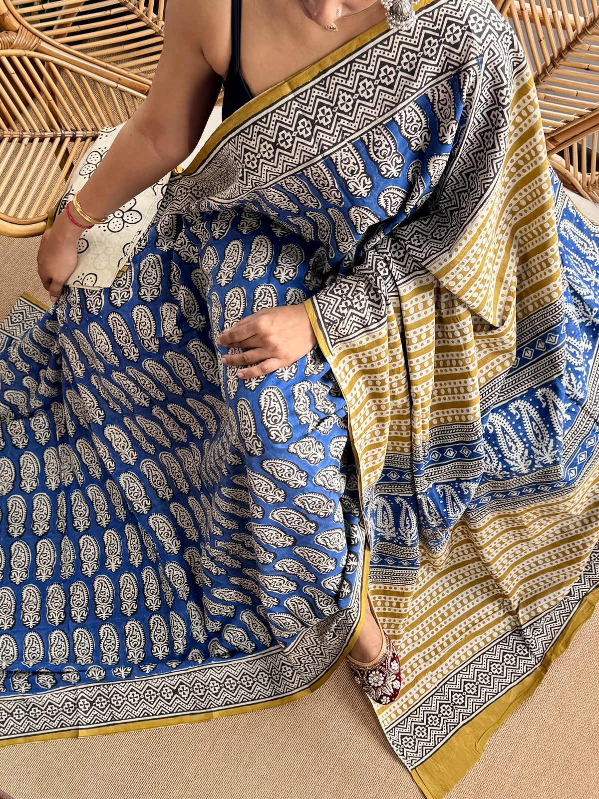 Block print cotton sarees