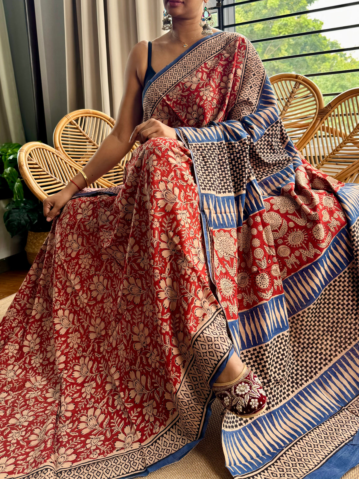 Block print cotton sarees