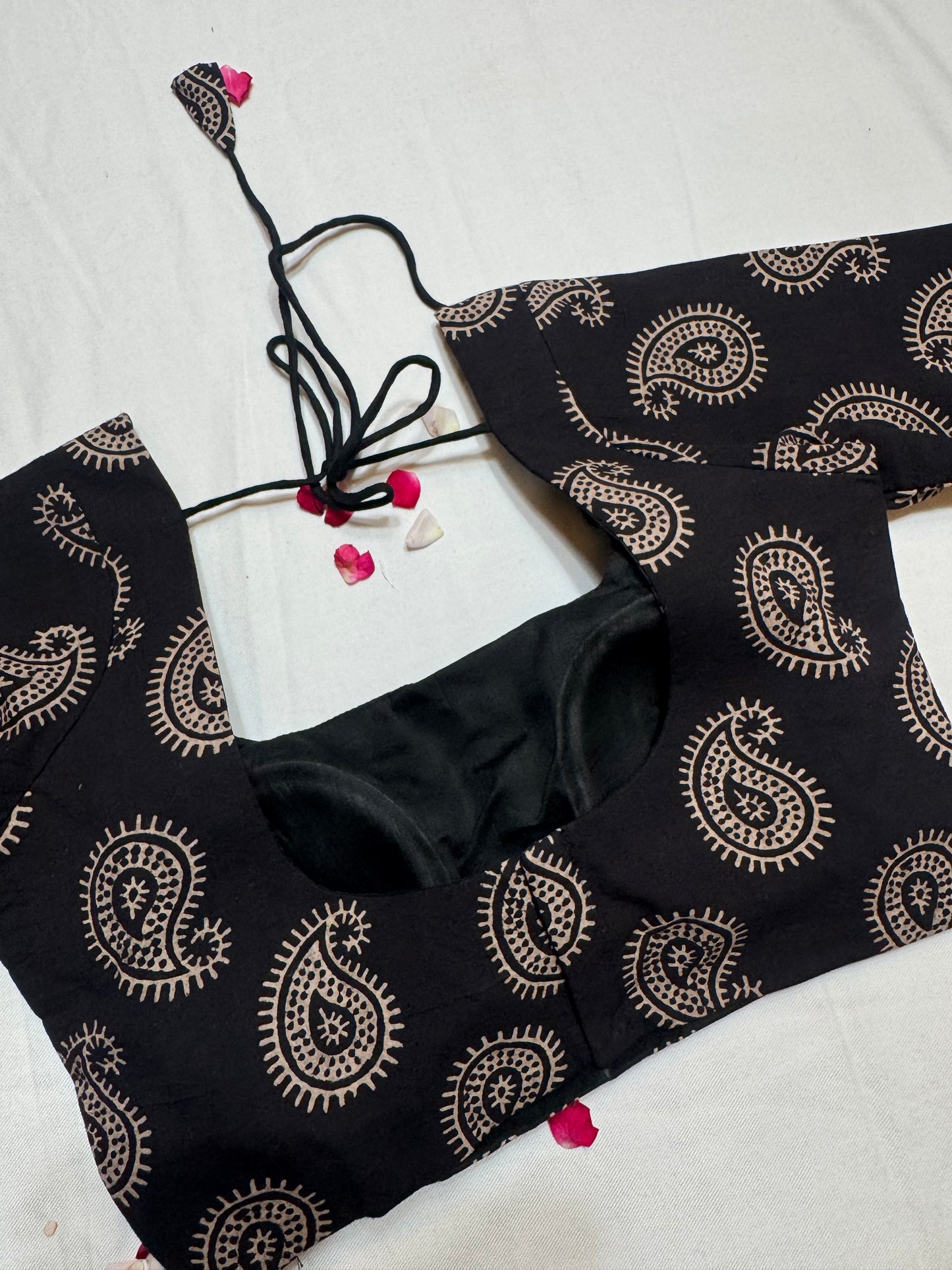 black cotton ajrakh ready made blouse