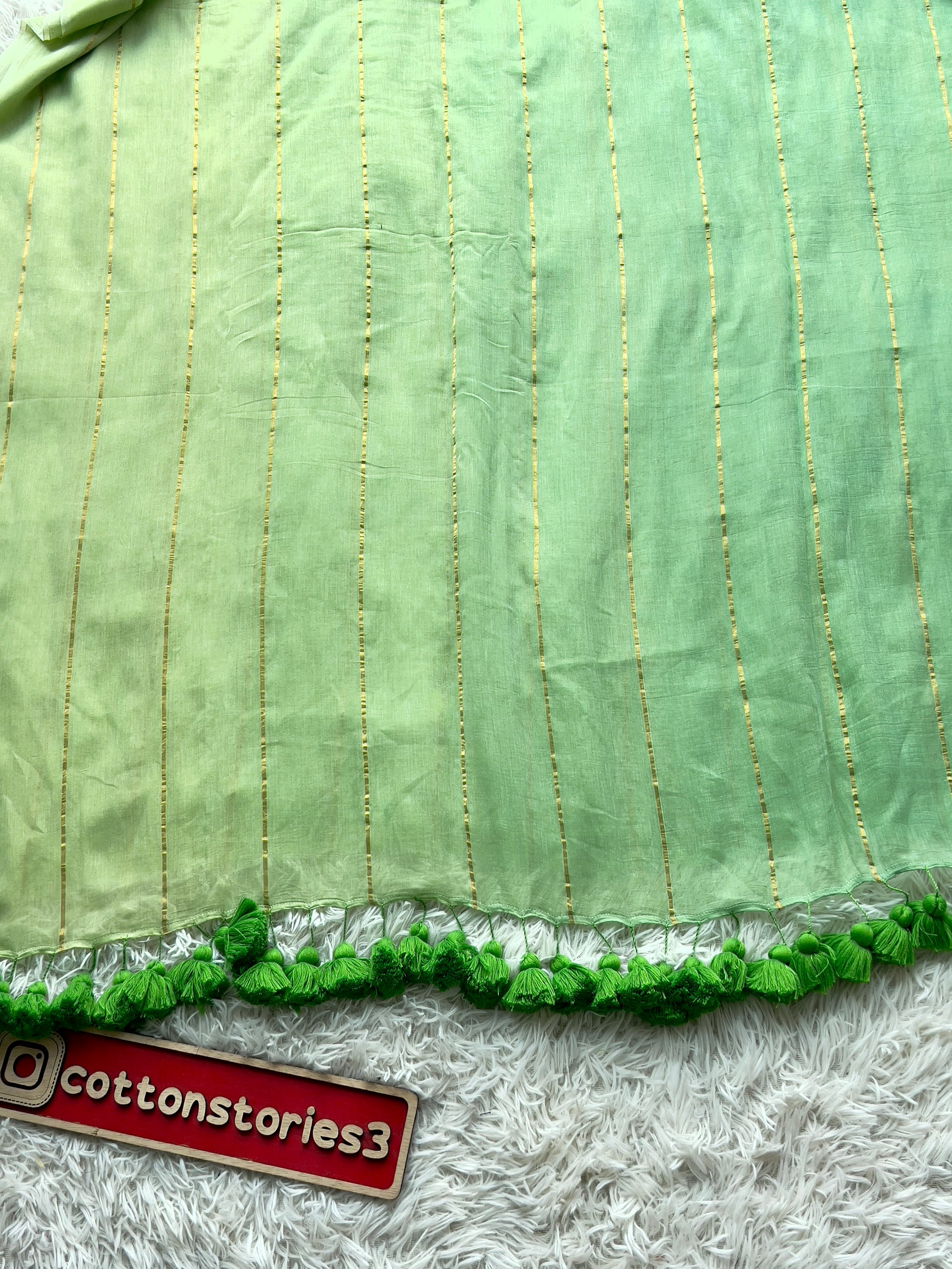 Ombre - Muslin cotton with zari lines and multicolor pom poms