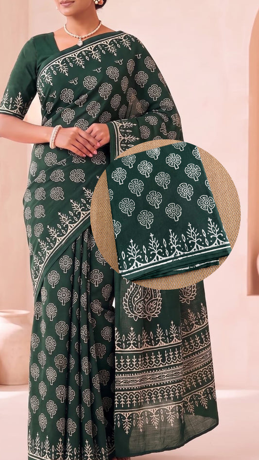 Block print cotton sarees