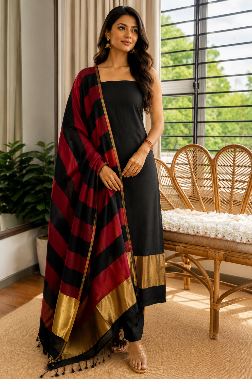 Pure Handloom Maheswari 4 pedal loom Salwar Suit