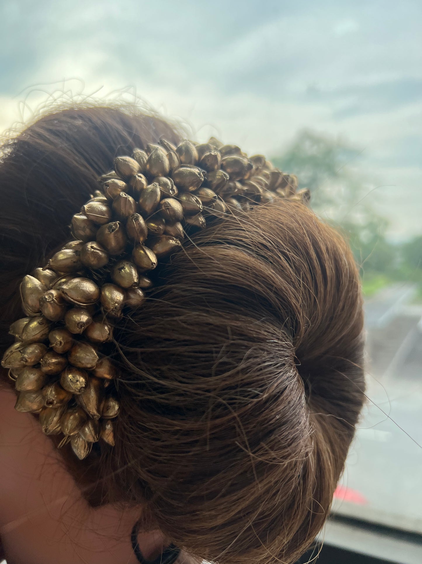 Hair Bun Artificial Flower Accessory - Thick Mogra/Jasmine/Malli - Gold