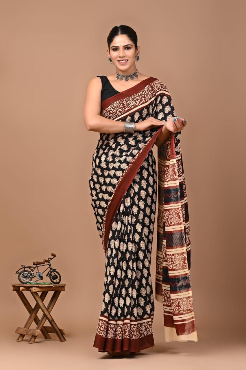 Block  Print design Cotton Saree