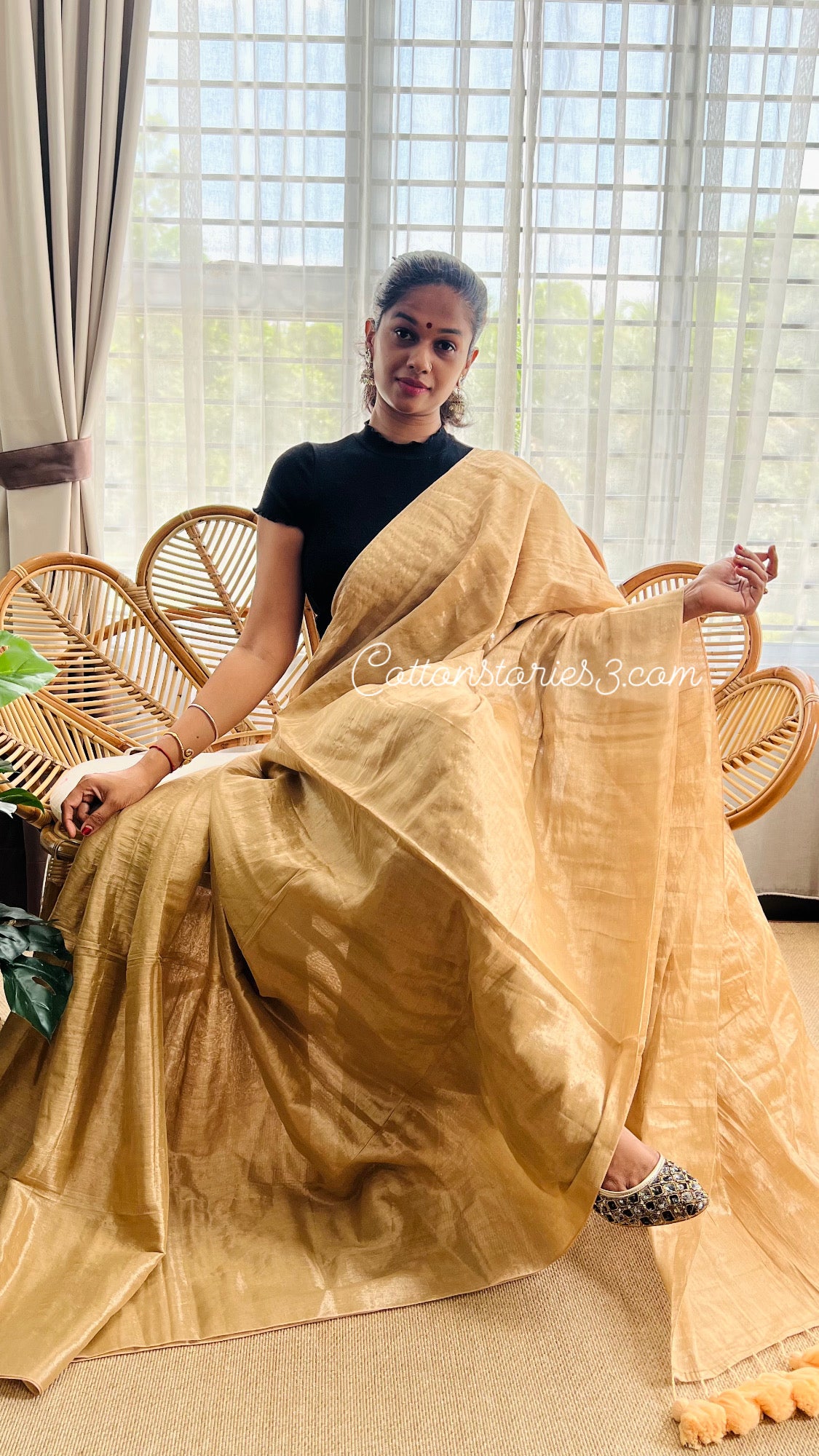 Golden kasavu saree 😀Mul by Zari Tissue Saree with big Pom Pom