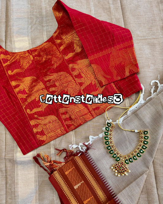 Zari Kattam Madurai Sungudi Cotton Saree Blouse