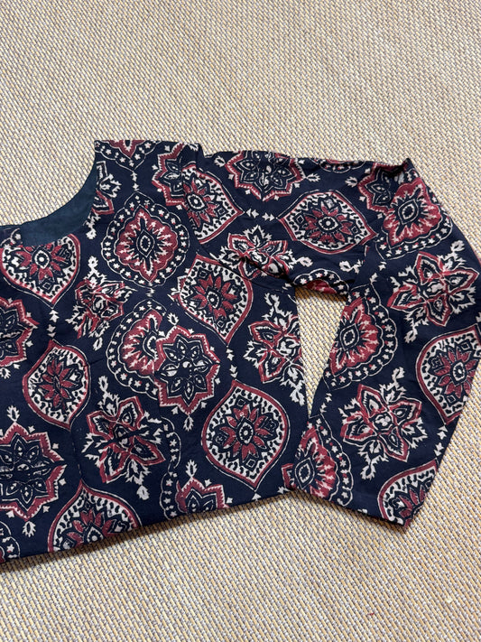 Ready Made Ajrakh Cotton Saree blouse