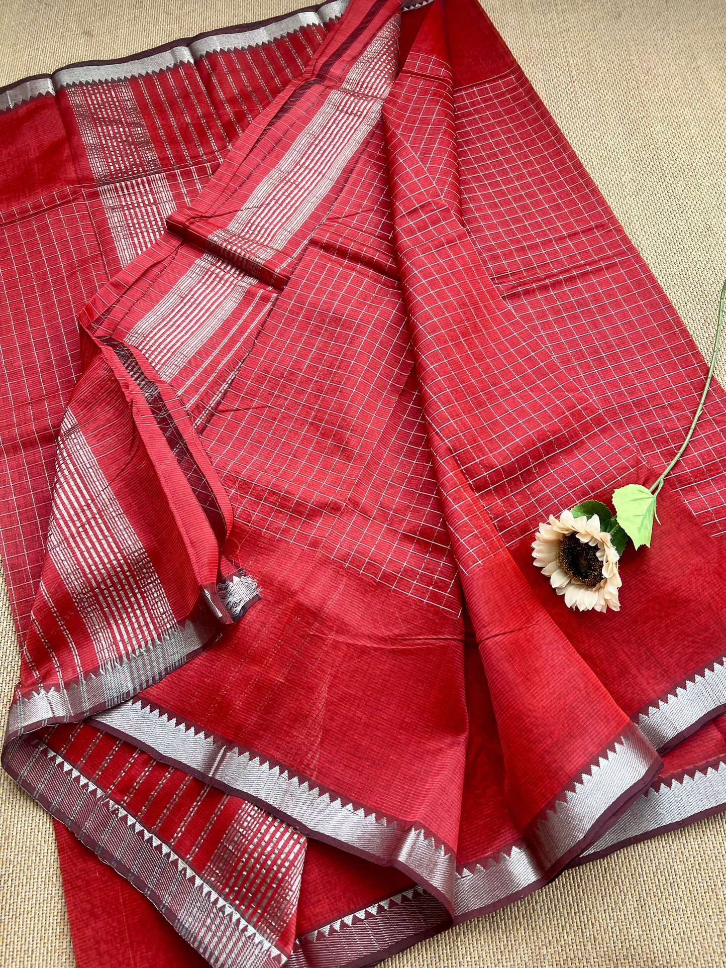 SALE !Pure Handloom Mangalagiri Semi Silk Cotton Saree