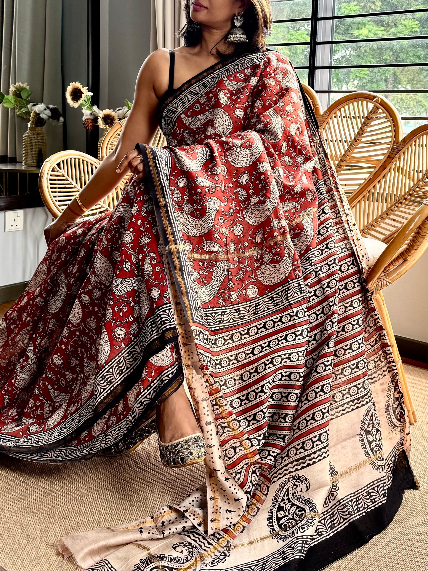 Block print on silk cotton saree