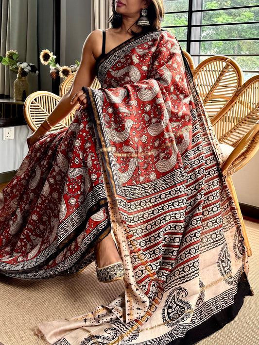 Block print on silk cotton saree