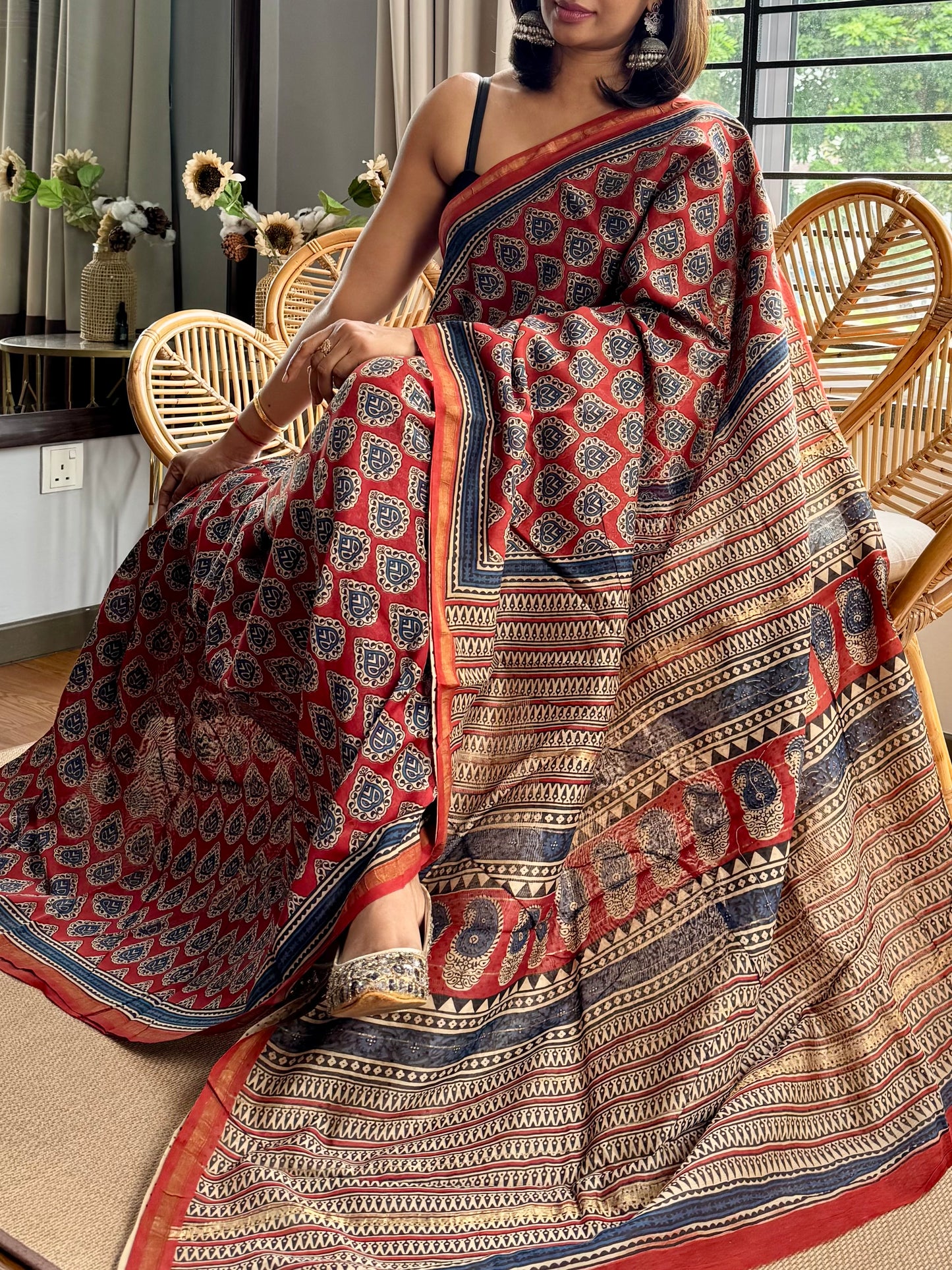 Block print on silk cotton saree