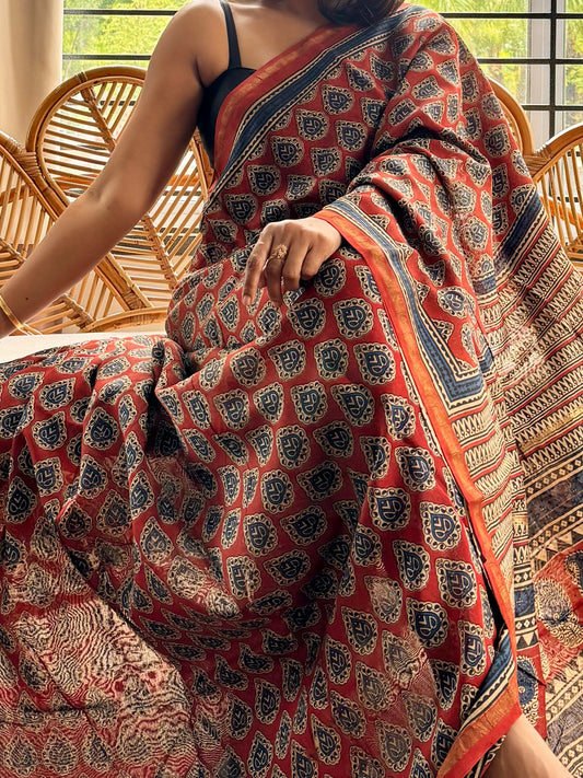 Block print on silk cotton saree