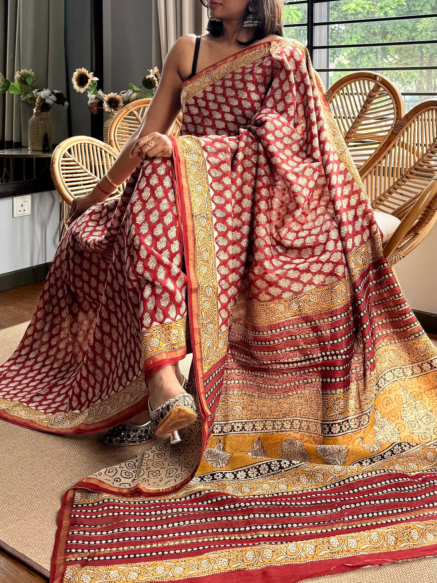 Block print on silk cotton saree