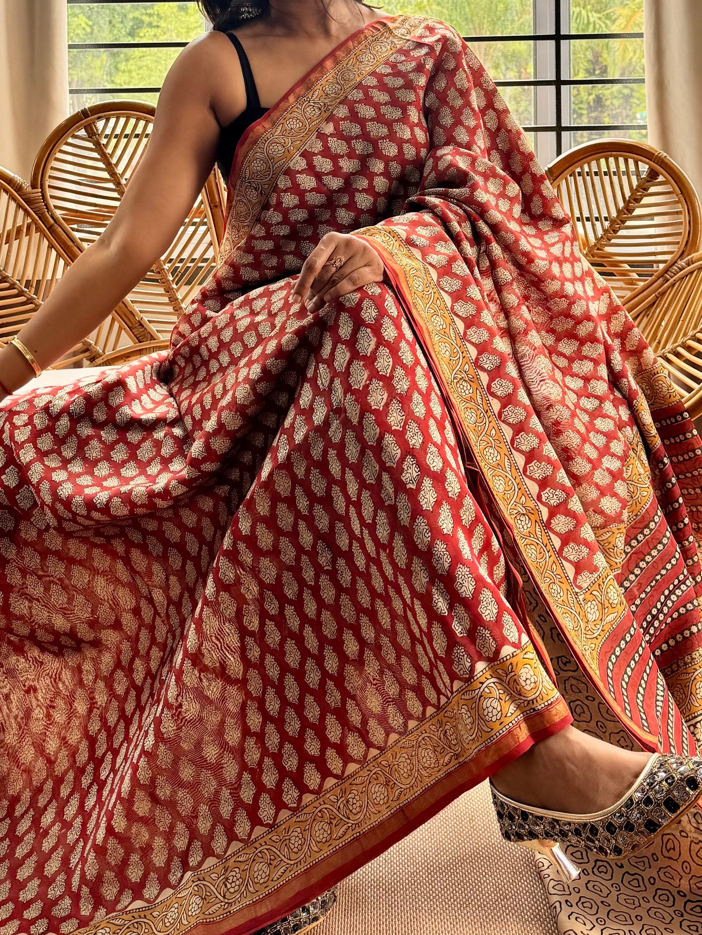 Block print on silk cotton saree