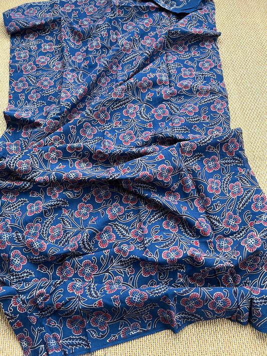 Printed Ajrakh on Cotton Fabric