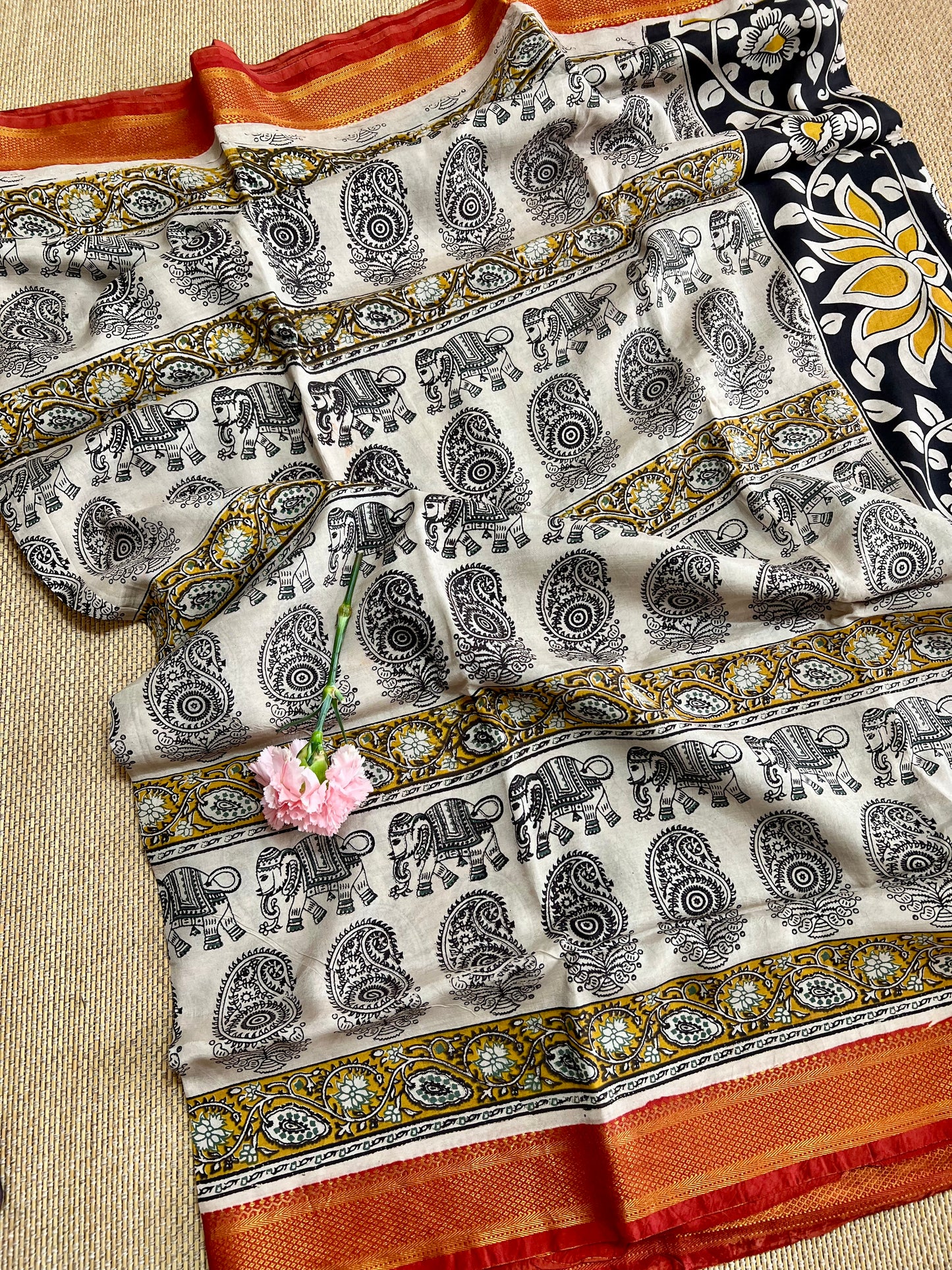 Nellore Silk Kalamkari Print Saree with Nizam Border