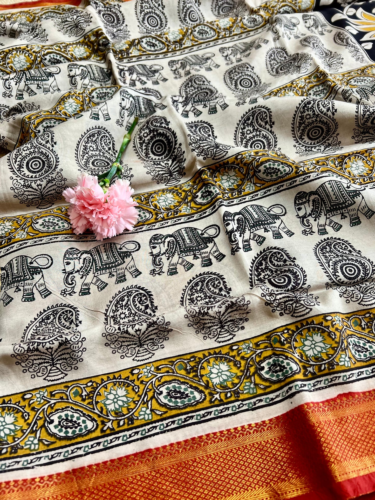 Nellore Silk Kalamkari Print Saree with Nizam Border