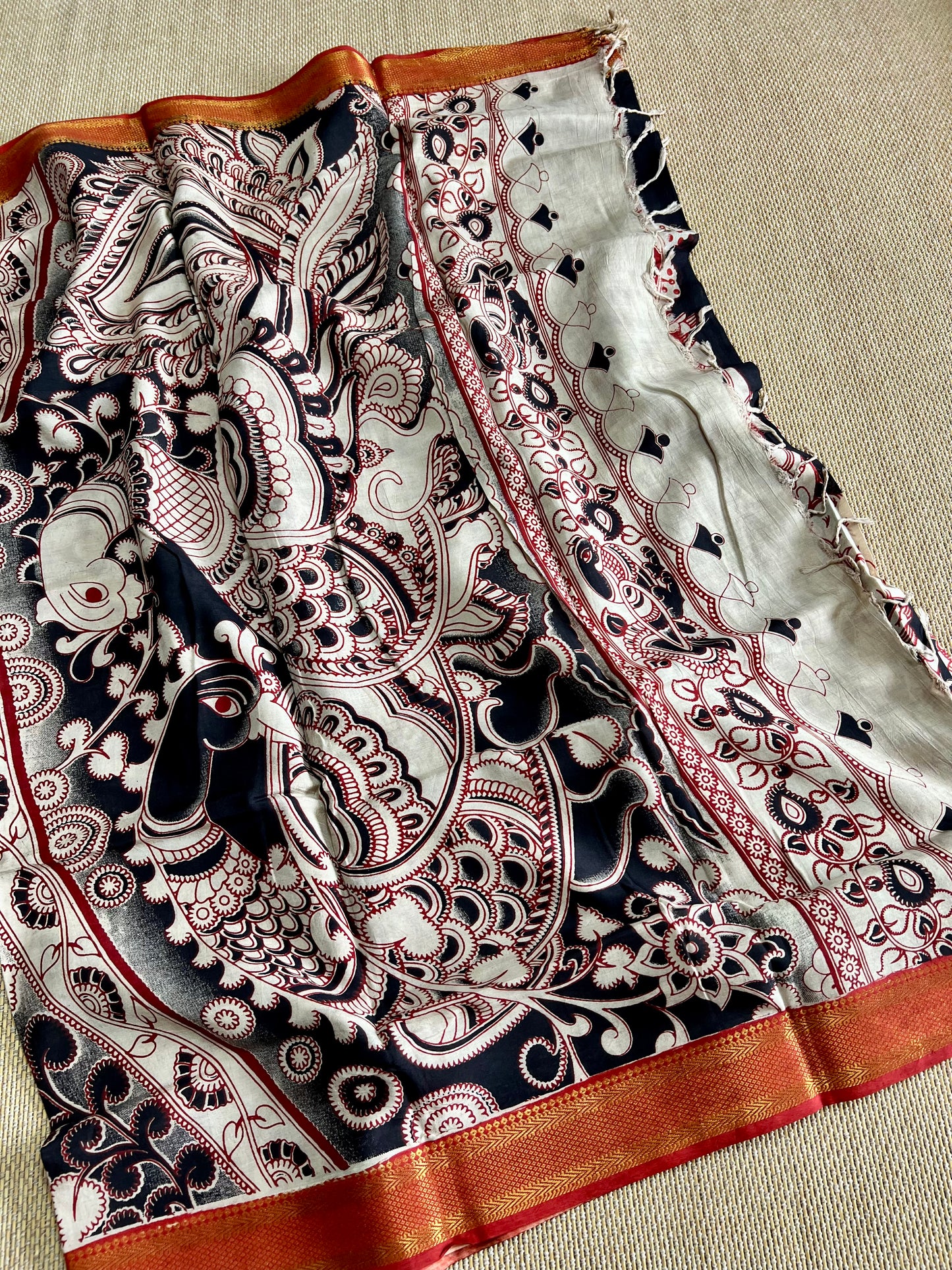 Nellore Silk Kalamkari Print Saree with Nizam Border