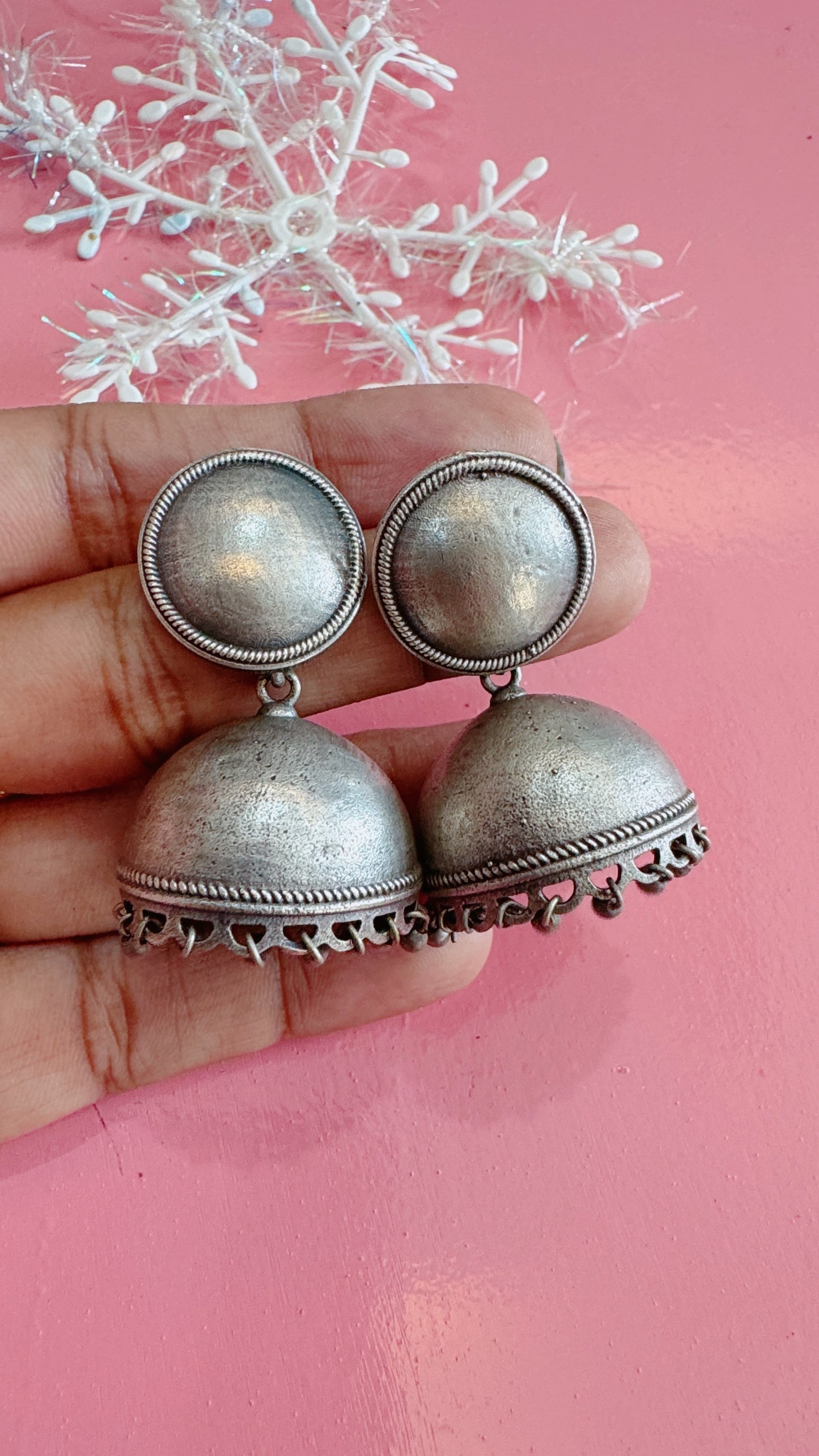 Oxidized silver jumka earrings