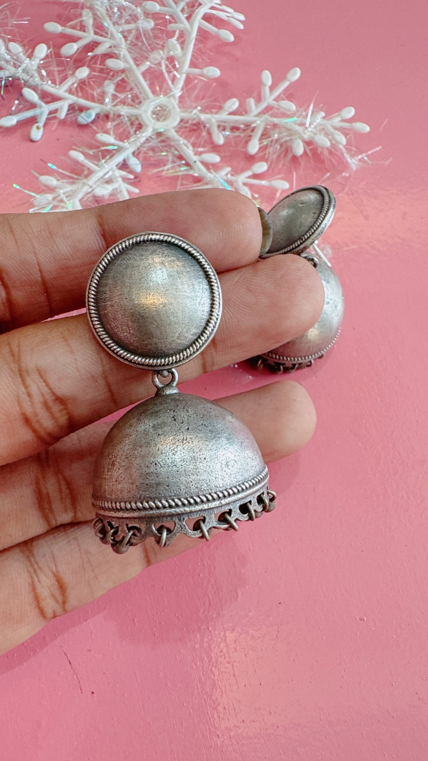 Oxidized silver jumka earrings